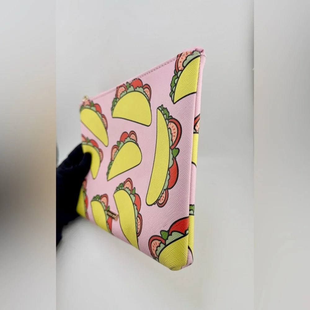 Studio DIY Taco Print Cosmetic Bag Pouch or Clutch with Gold Hardware Pink - Picture 5 of 10